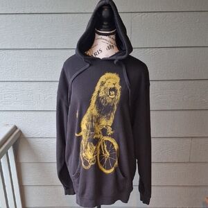 RARE Dark Cycle Lion on a Bicycle Hoodie Sweatshirt Size L black & yellow